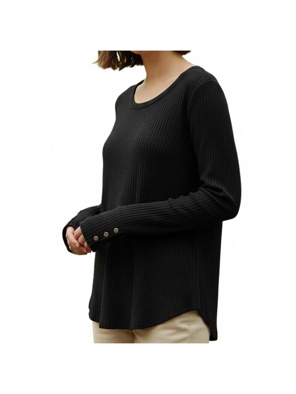 Chaser Black Ribbed Long Sleeve Women's Top Sz S